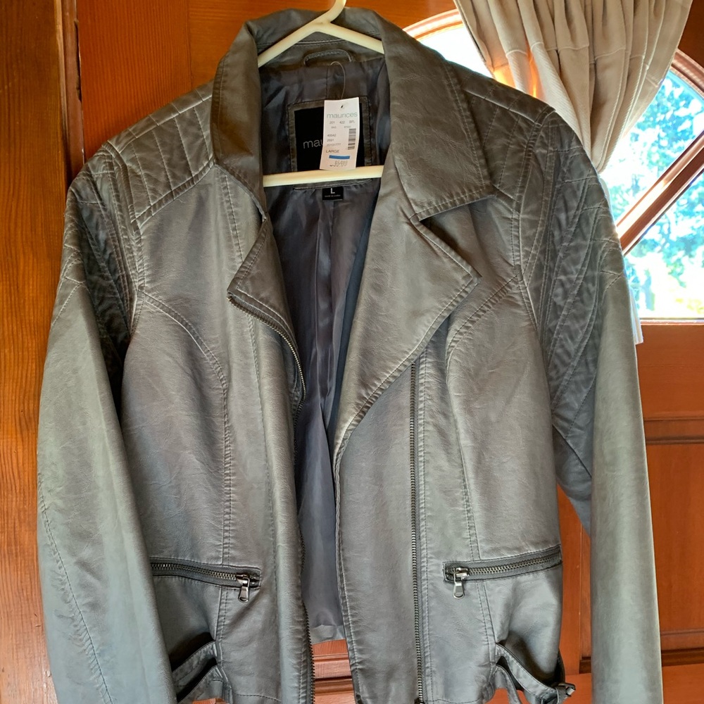 NEW Gray faux leather jacket.